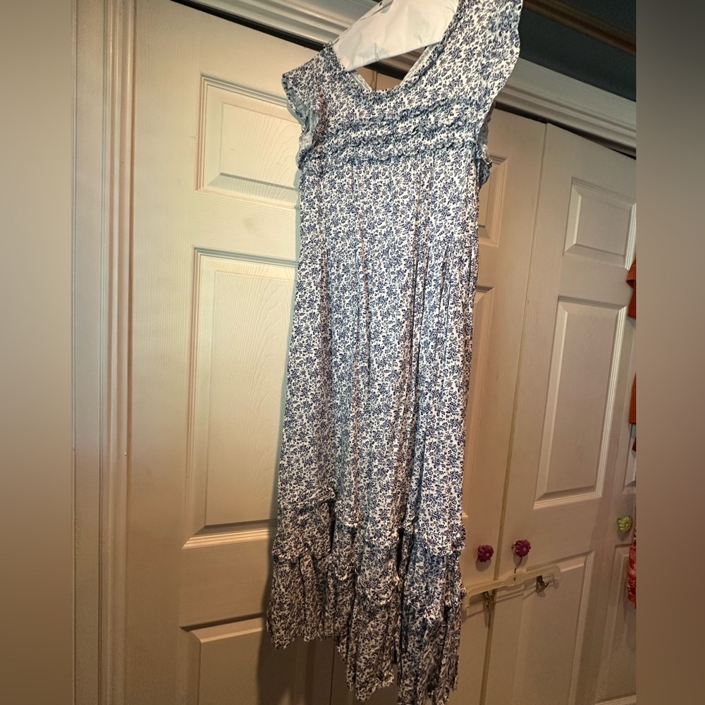 Universal Thread Blue And White Ruffled Long Dress - image 1